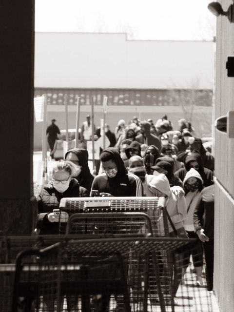 Waiting in line, 6 feet at a time. sams-quarter-mile-line