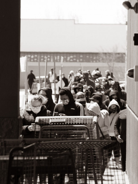 Waiting in line, 6 feet at a time. sams-quarter-mile-line